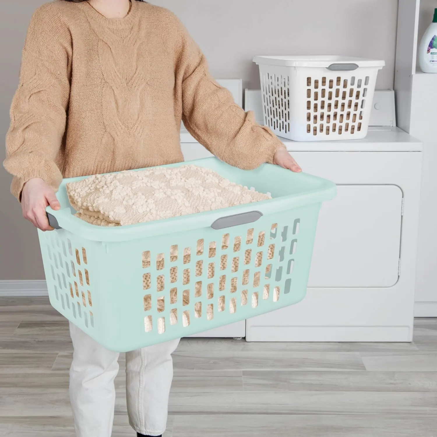 Sterilite Laundry Basket, Plastic Clothes Hamper, Large Rectangle Bin with Comfort Grip Handles and Reinforced Rim, 2 Bushel Capacity, Mint, 6 Pack