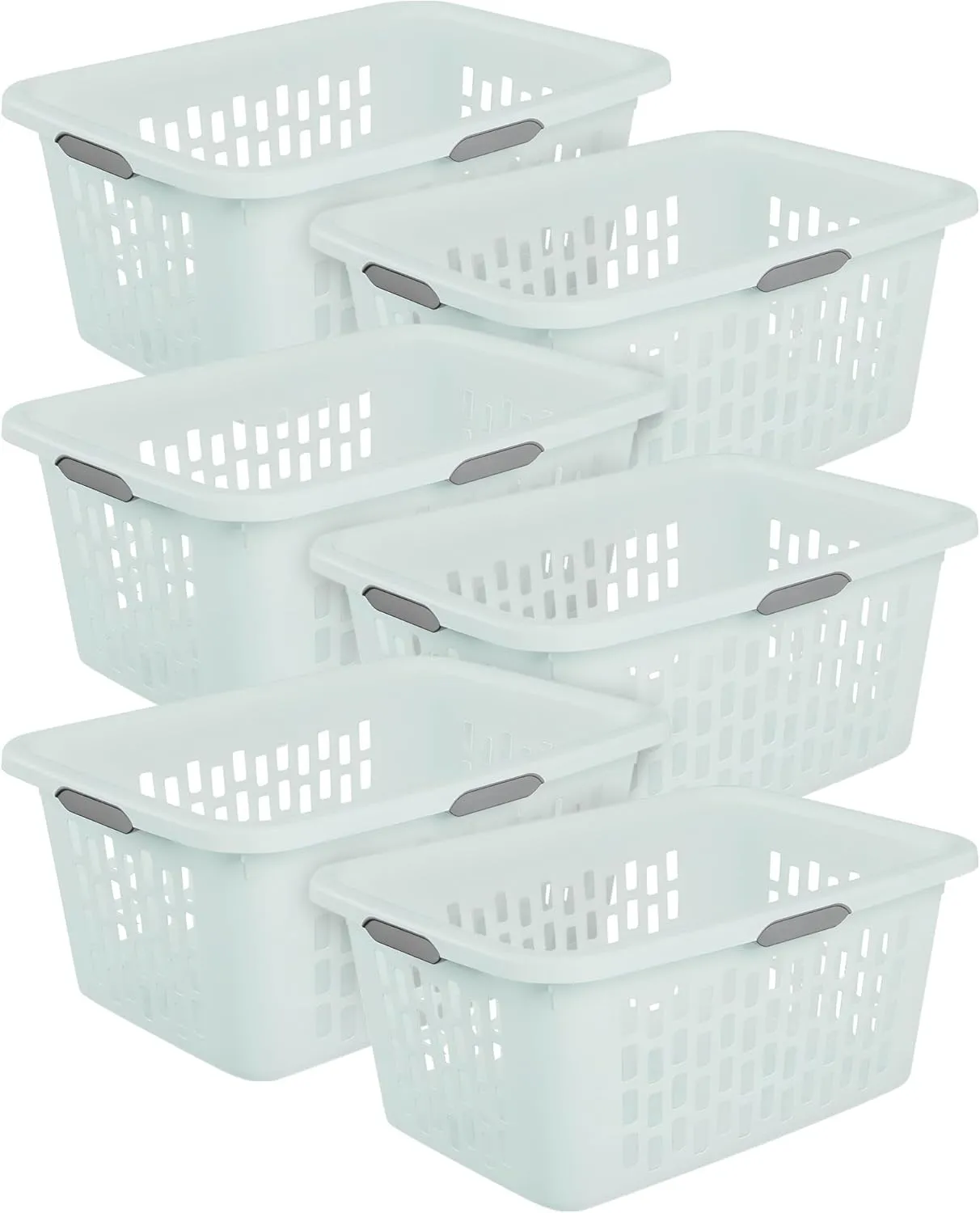 Sterilite Laundry Basket, Plastic Clothes Hamper, Large Rectangle Bin with Comfort Grip Handles and Reinforced Rim, 2 Bushel Capacity, Mint, 6 Pack