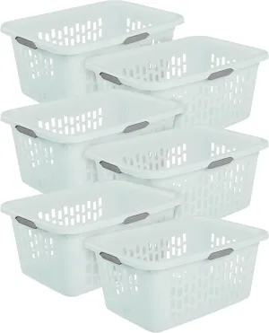 Sterilite Laundry Basket, Plastic Clothes Hamper, Large Rectangle Bin with Comfort Grip Handles and Reinforced Rim, 2 Bushel Capacity, Mint, 6 Pack