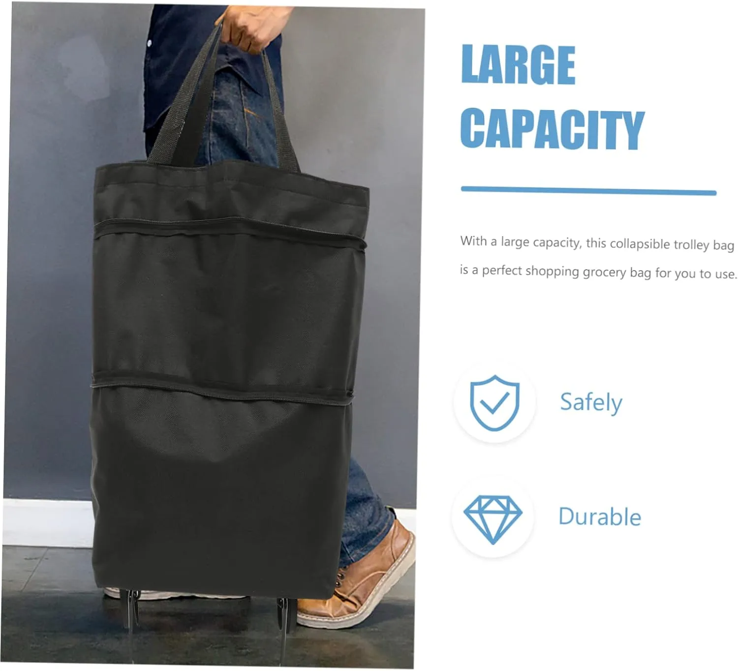 Storage Bag with Wheels Foldable Laundry Bag Shopping Storage Bag Wagons Carts Heavy Duty Foldable Tey