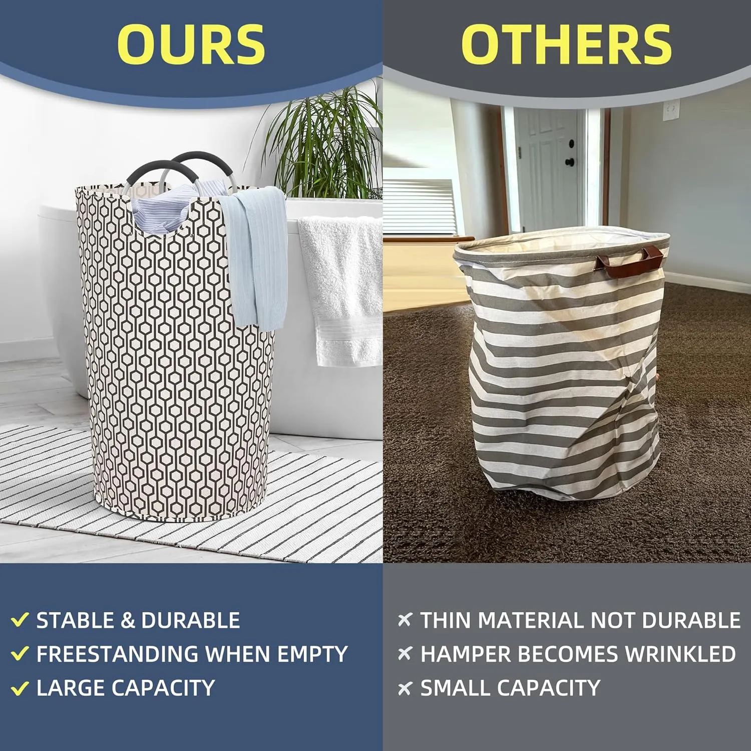STORAGE MANIAC 2 Pack 115L Extra Large Laundry Basket Freestanding Laundry Hamper, Collapsible Laundrys Baskets Waterproof Laundry Bag with Padded Handles, Folding Tall Clothes Hamper, Hexagon