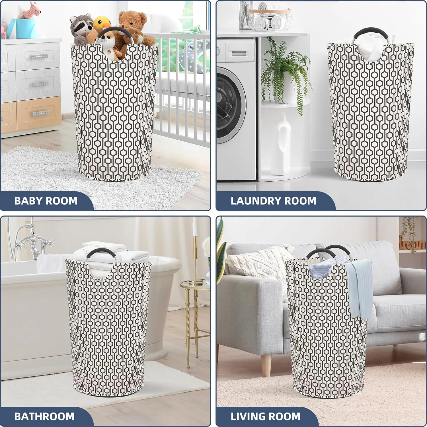 STORAGE MANIAC 2 Pack 115L Extra Large Laundry Basket Freestanding Laundry Hamper, Collapsible Laundrys Baskets Waterproof Laundry Bag with Padded Handles, Folding Tall Clothes Hamper, Hexagon