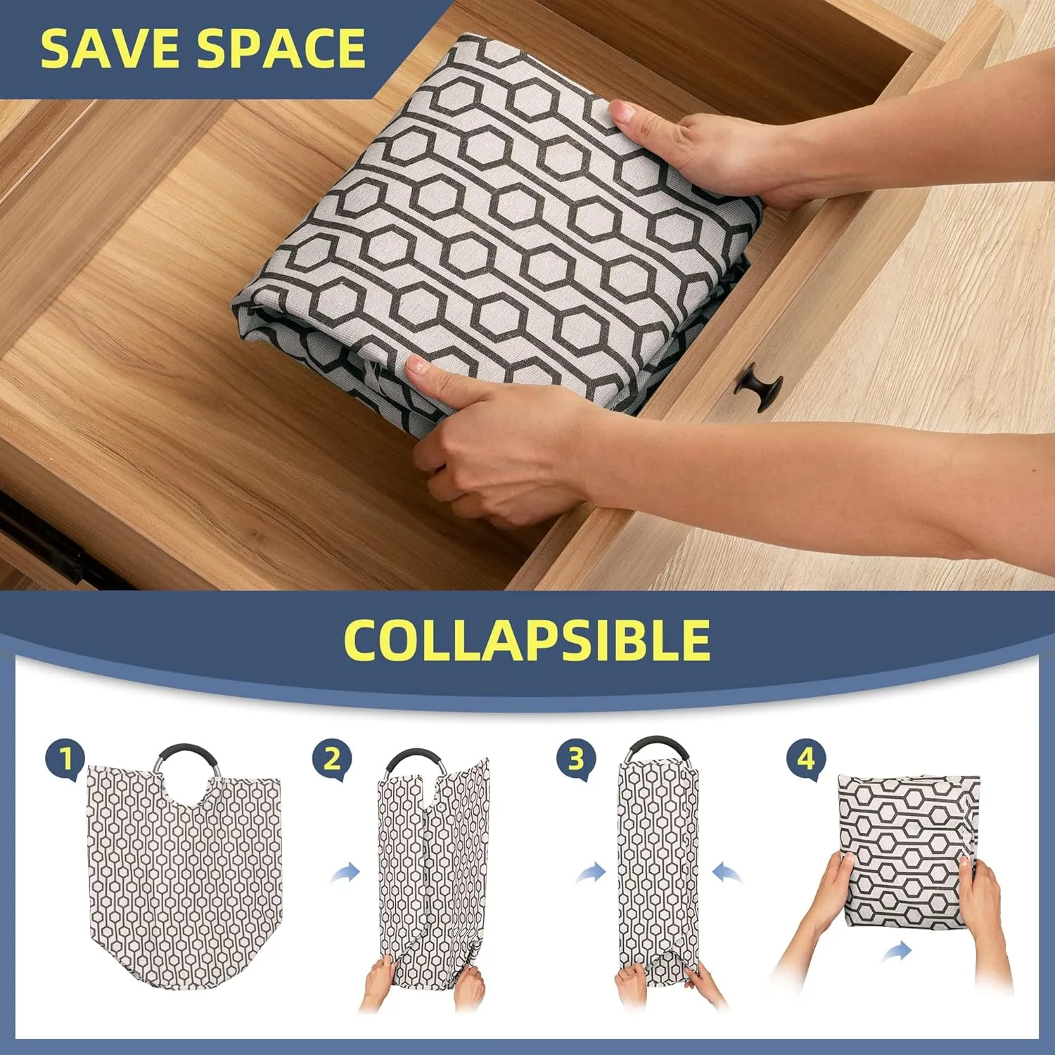 STORAGE MANIAC 2 Pack 115L Extra Large Laundry Basket Freestanding Laundry Hamper, Collapsible Laundrys Baskets Waterproof Laundry Bag with Padded Handles, Folding Tall Clothes Hamper, Hexagon