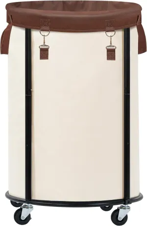 STORAGE MANIAC Rolling Laundry Hamper with Wheels 110L Laundry Basket, Round Laundry Cart with Metal Frame and Removable Bag, Clothes Hamper for Bedroom, Bathroom, Dorm Room, Laundry Room, Beige