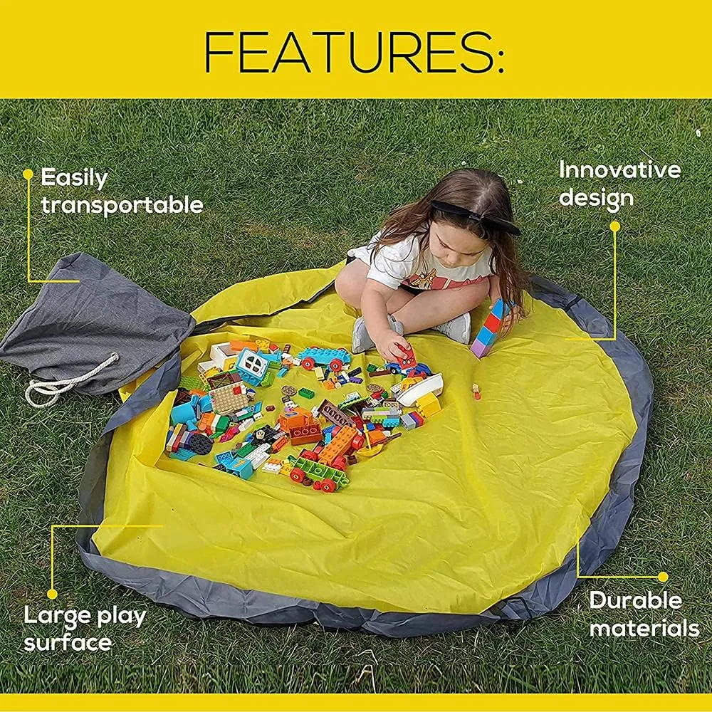 Storage Organizer Baskets and Play Mat, Outdoor Quick Storage Bag, Bag with Zipper, Organizer, Quick Collapsible Canvas Bin-Blue