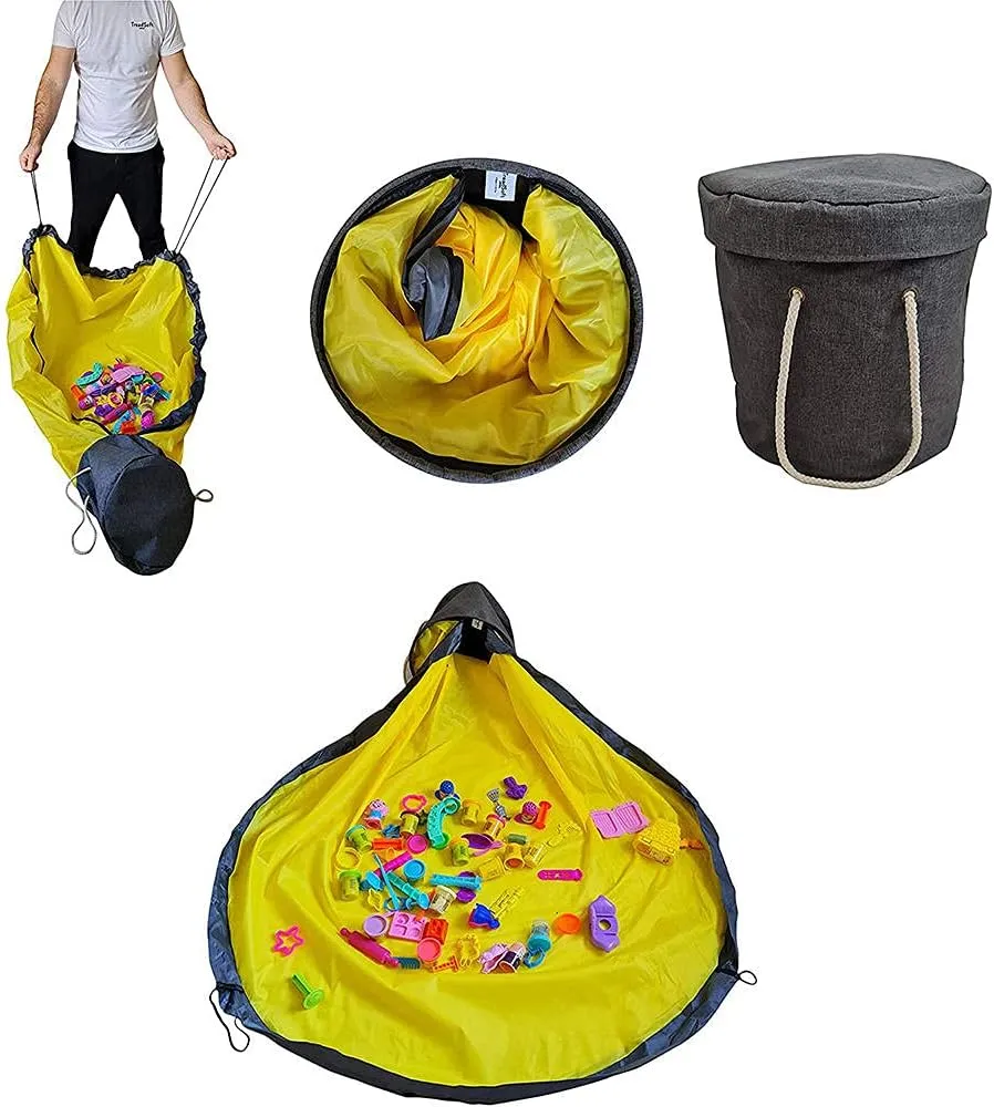 Storage Organizer Baskets and Play Mat, Outdoor Quick Storage Bag, Bag with Zipper, Organizer, Quick Collapsible Canvas Bin-Blue