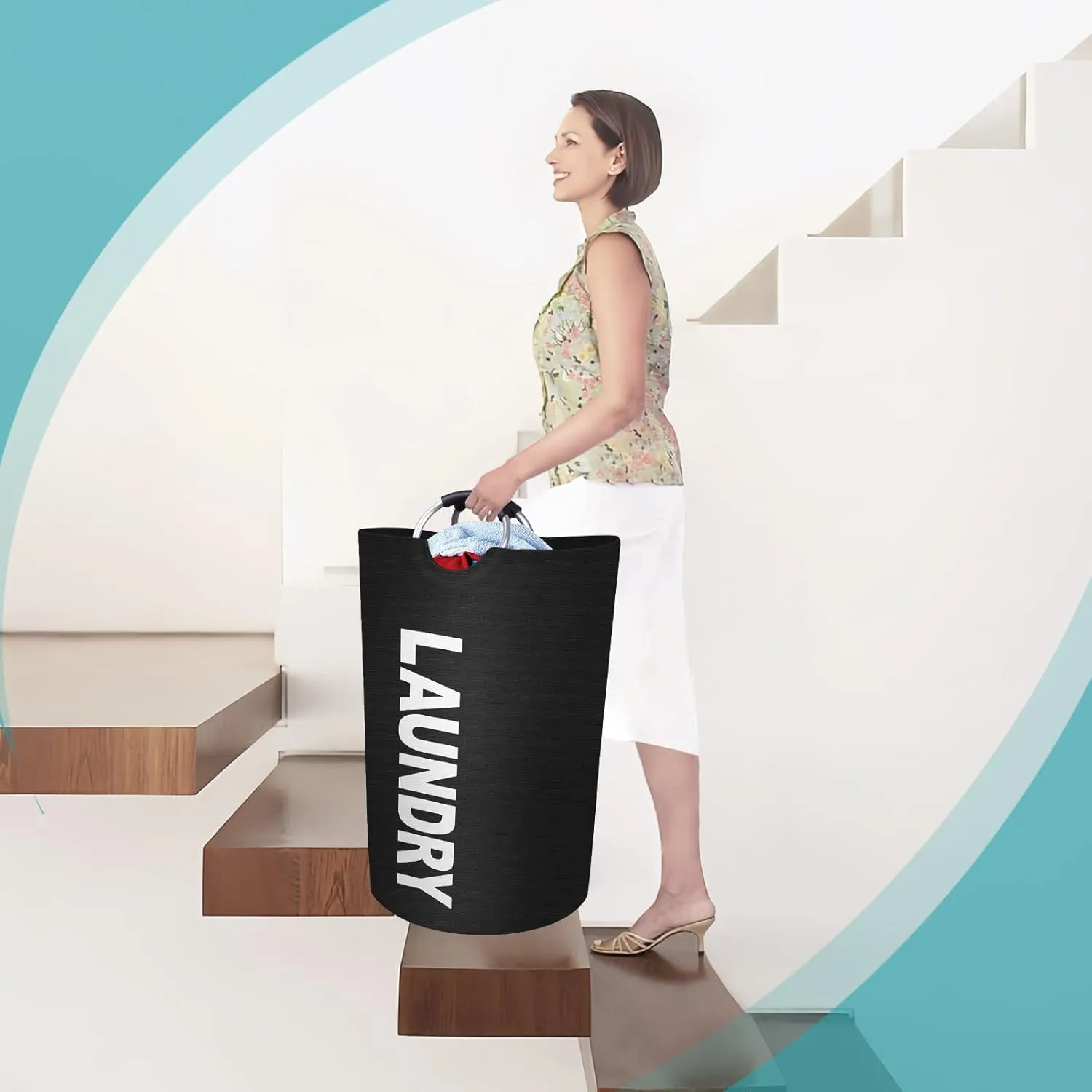 StorageRight 115L Large Laundry Basket, Laundry Hamper, Dirty Clothes Hamper for Laundry, Collapsible, Waterproof Laundry Baskets with Foam Protected Aluminum Handles for Laundry, Dorm, Family (Black)