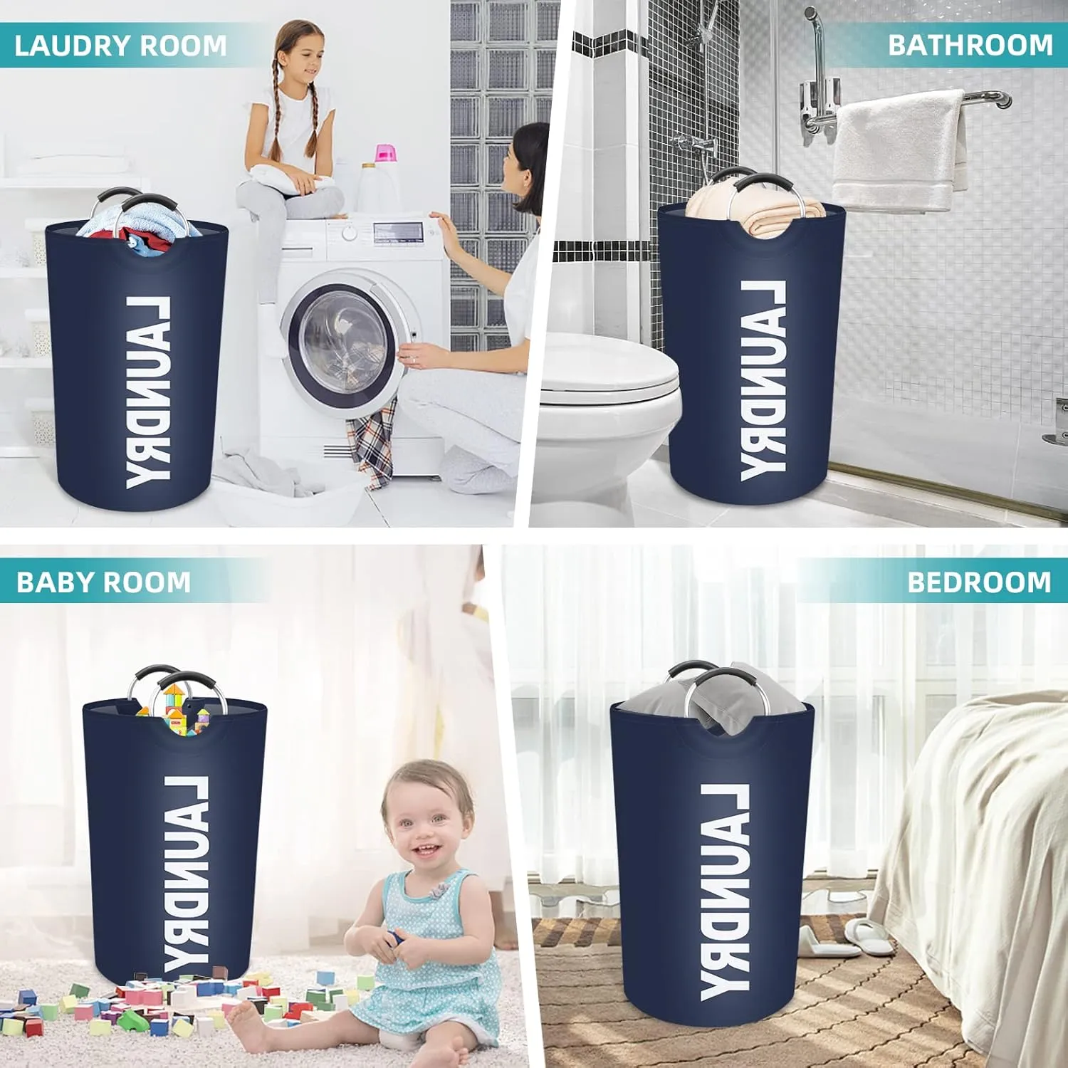 StorageRight 115L Large Laundry Basket, Laundry Hamper, Dirty Clothes Hamper for Laundry, Collapsible, Waterproof Laundry Baskets with Foam Protected Aluminum Handles for Laundry, Dorm, Family (Blue)