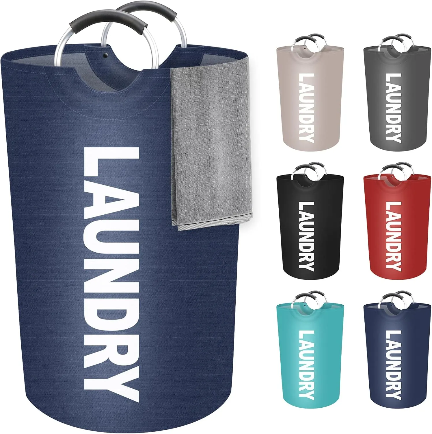 StorageRight 115L Large Laundry Basket, Laundry Hamper, Dirty Clothes Hamper for Laundry, Collapsible, Waterproof Laundry Baskets with Foam Protected Aluminum Handles for Laundry, Dorm, Family (Blue)