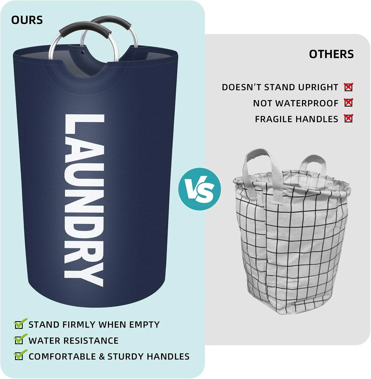 StorageRight 115L Large Laundry Basket, Laundry Hamper, Dirty Clothes Hamper for Laundry, Collapsible, Waterproof Laundry Baskets with Foam Protected Aluminum Handles for Laundry, Dorm, Family (Blue)