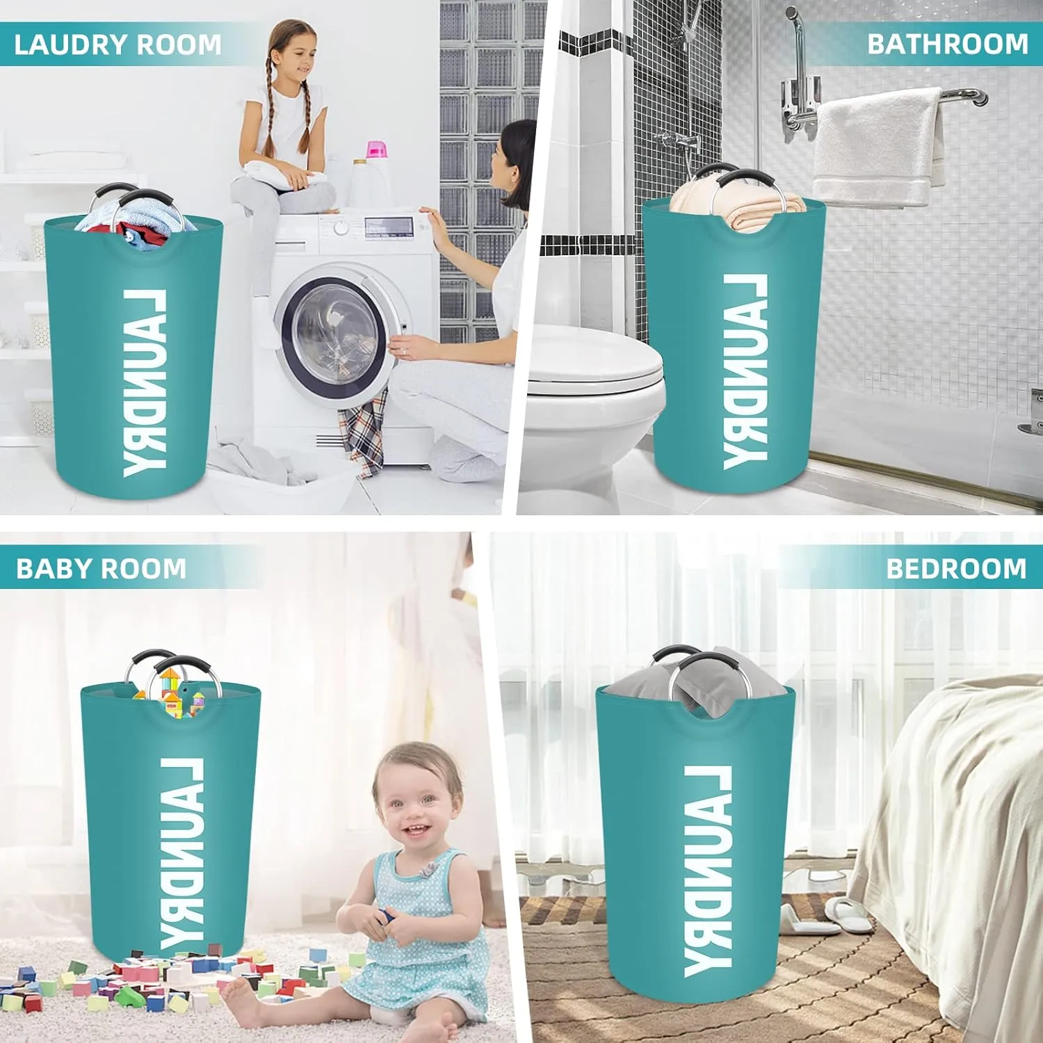 StorageRight 115L Large Laundry Basket, Laundry Hamper, Dirty Clothes Hamper for Laundry, Collapsible, Waterproof Laundry Baskets with Foam Protected Aluminum Handles for Laundry, Dorm, Family (Green)