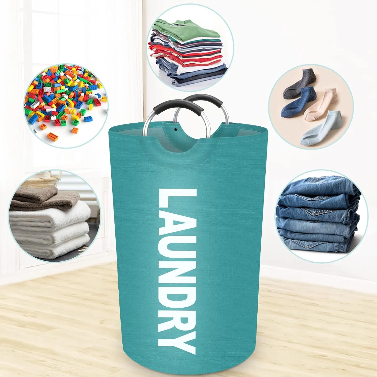 StorageRight 115L Large Laundry Basket, Laundry Hamper, Dirty Clothes Hamper for Laundry, Collapsible, Waterproof Laundry Baskets with Foam Protected Aluminum Handles for Laundry, Dorm, Family (Green)