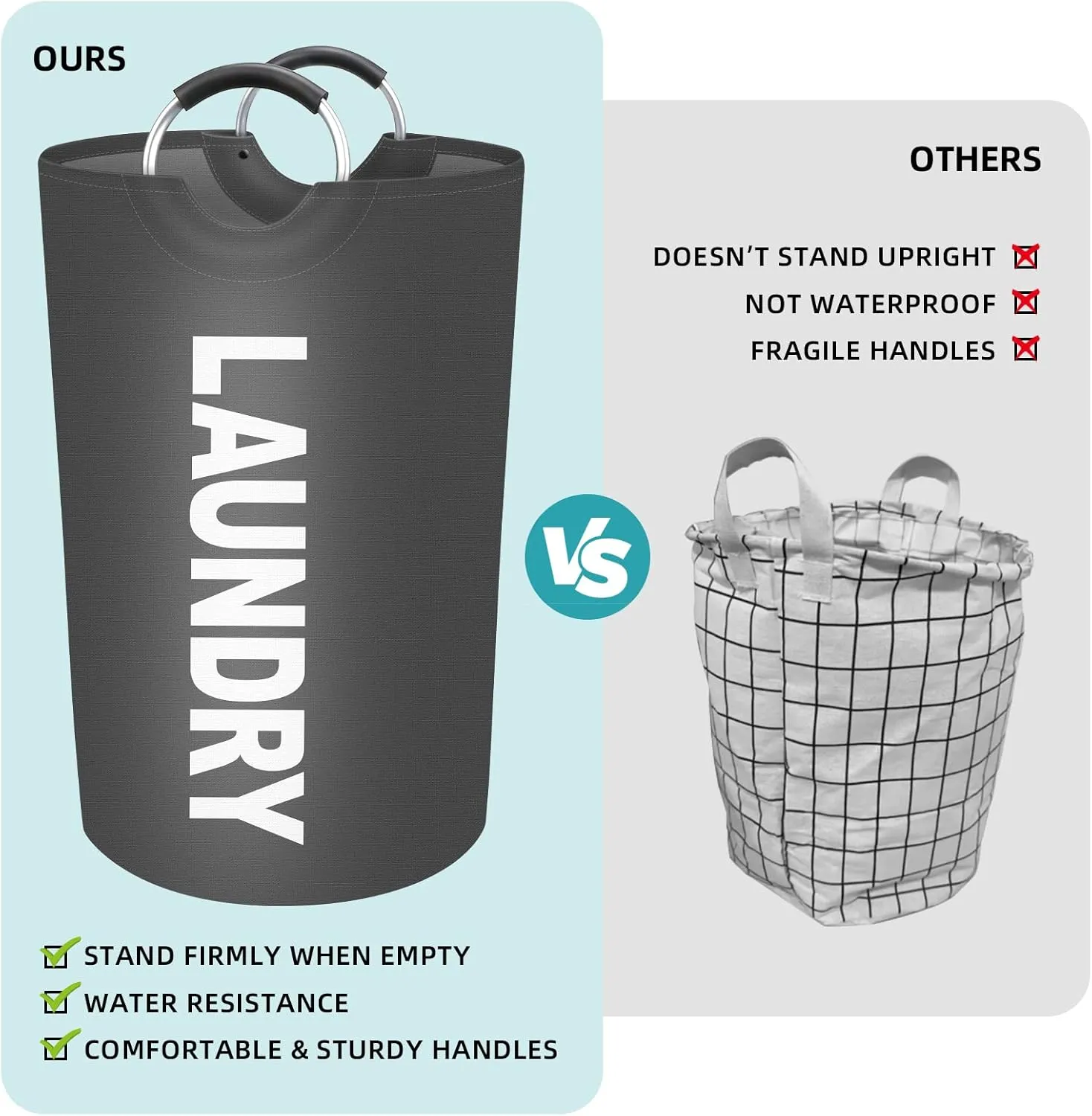 StorageRight 115L Large Laundry Basket, Laundry Hamper, Dirty Clothes Hamper for Laundry, Collapsible, Waterproof Laundry Baskets with Foam Protected Aluminum Handles for Laundry, Dorm, Family (Grey)