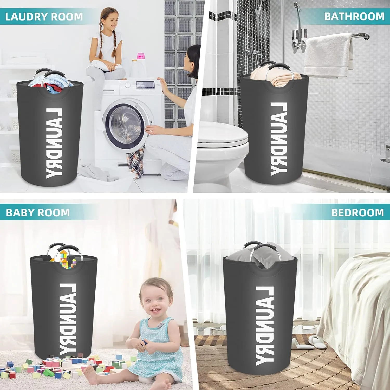 StorageRight 115L Large Laundry Basket, Laundry Hamper, Dirty Clothes Hamper for Laundry, Collapsible, Waterproof Laundry Baskets with Foam Protected Aluminum Handles for Laundry, Dorm, Family (Grey)