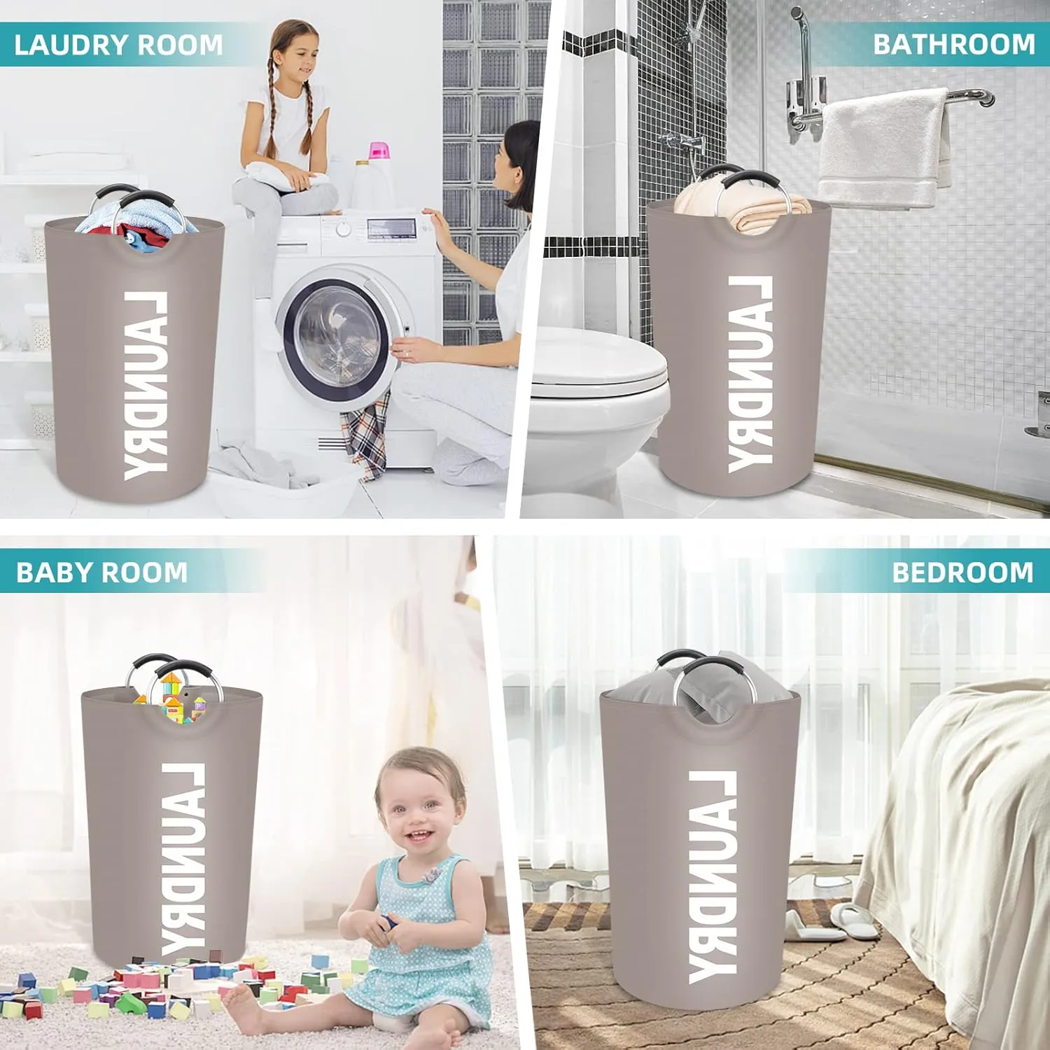 StorageRight 115L Large Laundry Basket, Laundry Hamper, Dirty Clothes Hamper for Laundry, Collapsible, Waterproof Laundry Baskets with Foam Protected Aluminum Handles for Laundry, Dorm, Family (Khaki)