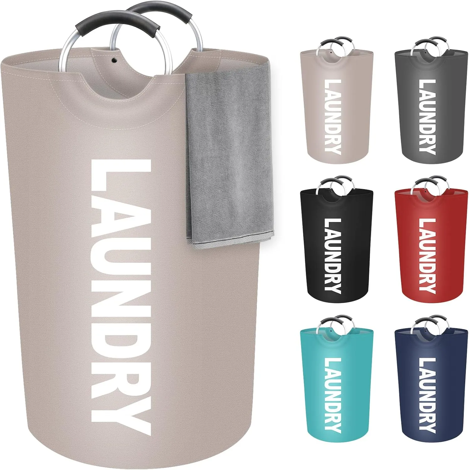 StorageRight 115L Large Laundry Basket, Laundry Hamper, Dirty Clothes Hamper for Laundry, Collapsible, Waterproof Laundry Baskets with Foam Protected Aluminum Handles for Laundry, Dorm, Family (Khaki)