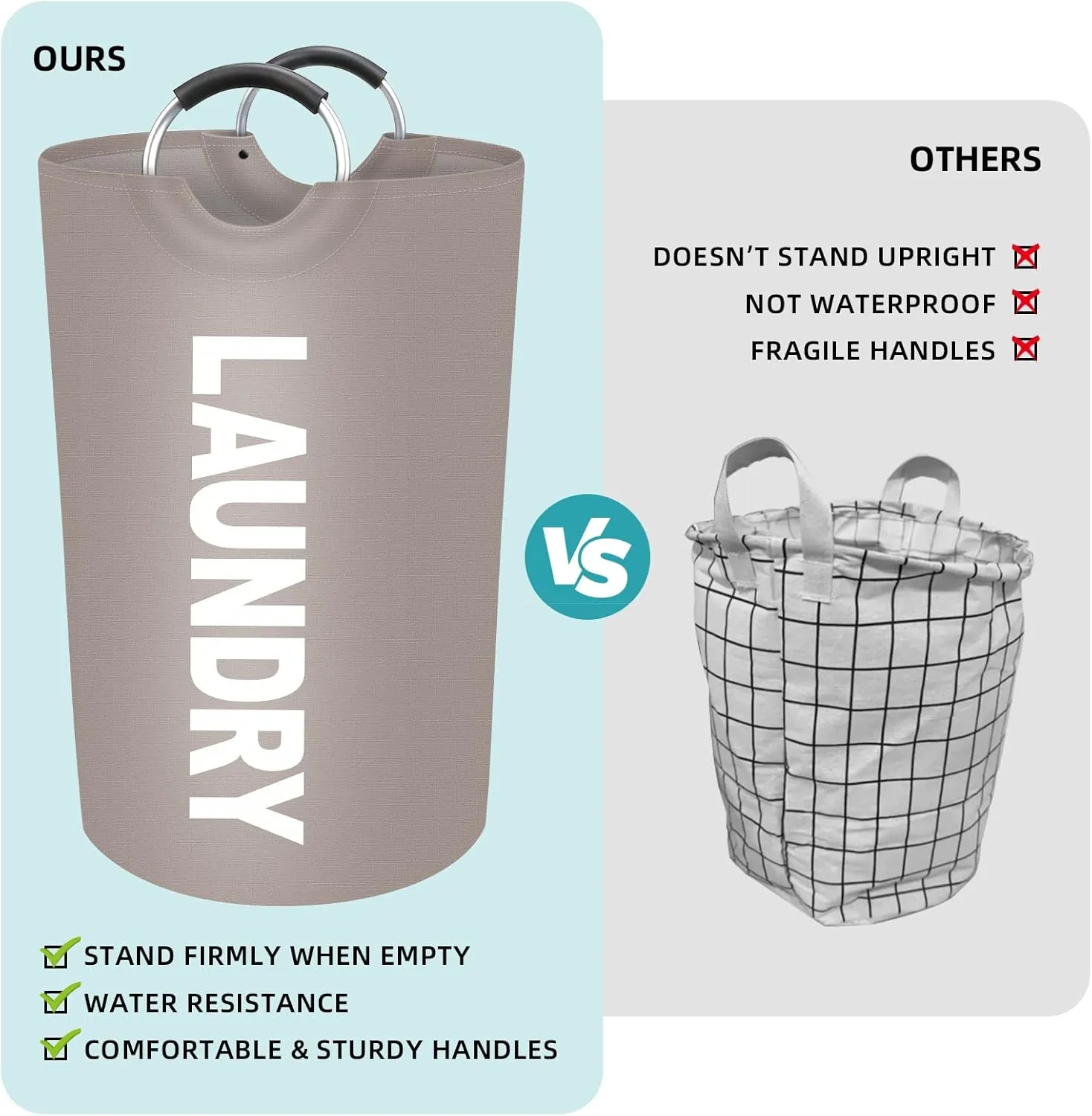 StorageRight 115L Large Laundry Basket, Laundry Hamper, Dirty Clothes Hamper for Laundry, Collapsible, Waterproof Laundry Baskets with Foam Protected Aluminum Handles for Laundry, Dorm, Family (Khaki)
