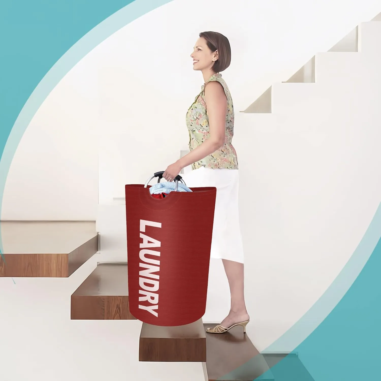 StorageRight 115L Large Laundry Basket, Laundry Hamper, Dirty Clothes Hamper for Laundry, Collapsible, Waterproof Laundry Baskets with Foam Protected Aluminum Handles for Laundry, Dorm, Family (Red)