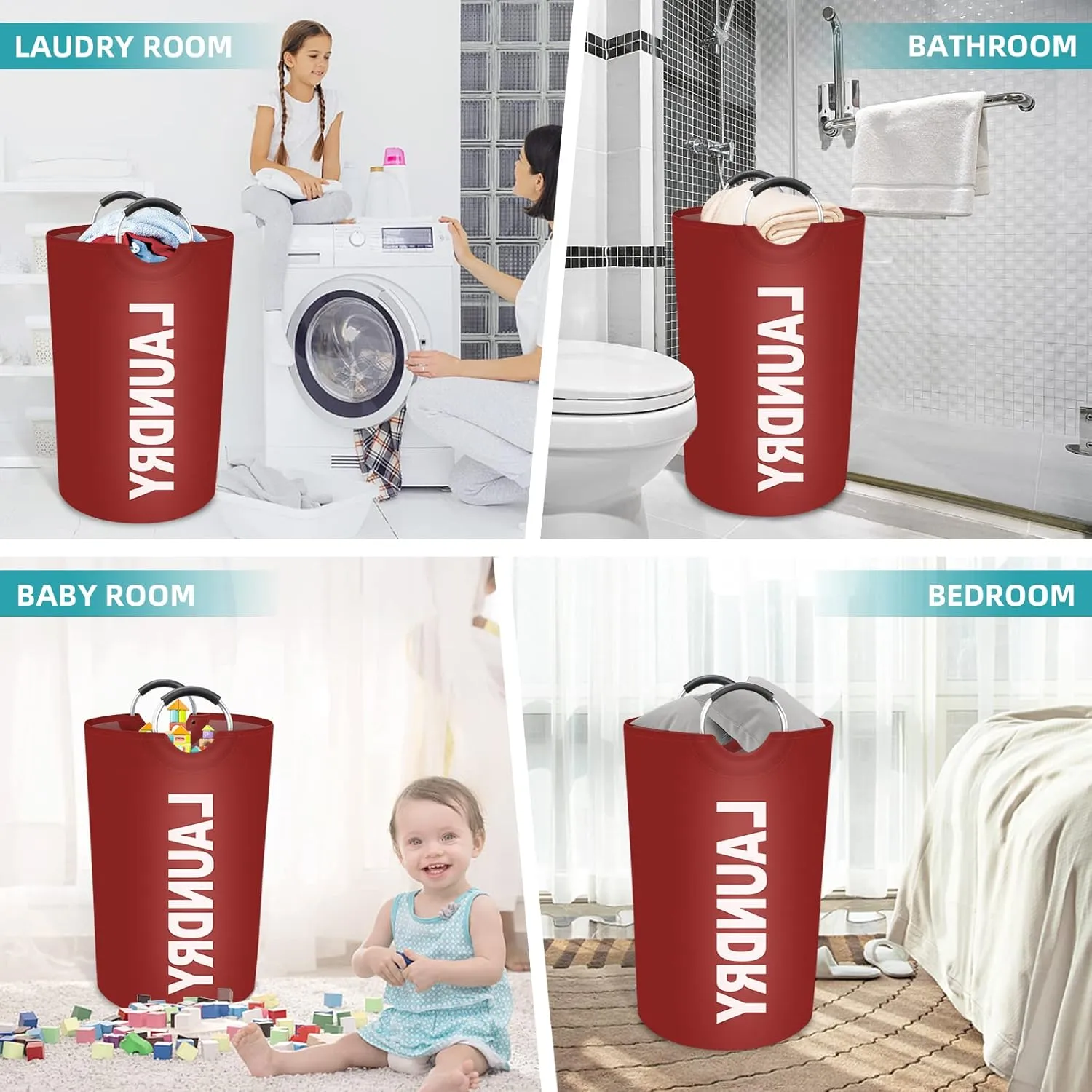 StorageRight 115L Large Laundry Basket, Laundry Hamper, Dirty Clothes Hamper for Laundry, Collapsible, Waterproof Laundry Baskets with Foam Protected Aluminum Handles for Laundry, Dorm, Family (Red)