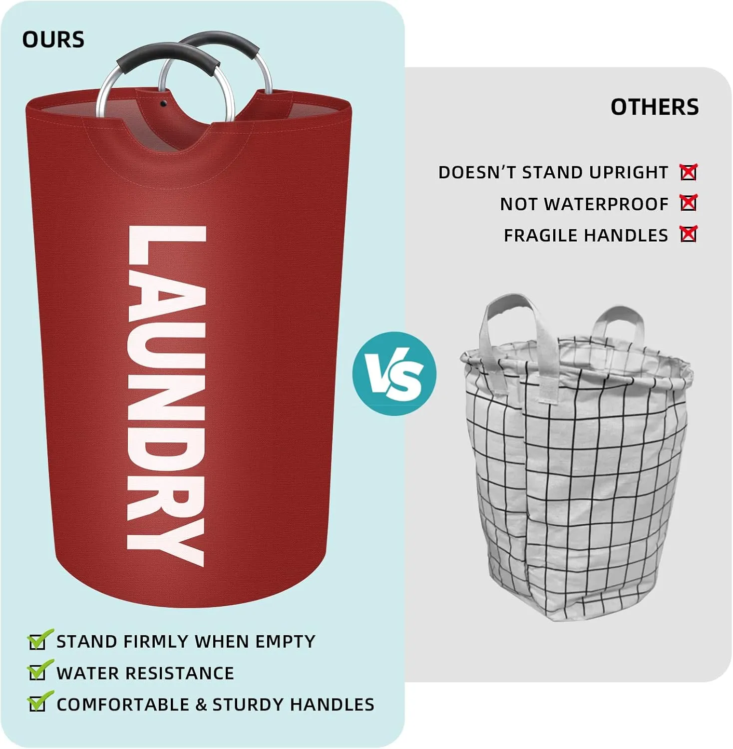 StorageRight 115L Large Laundry Basket, Laundry Hamper, Dirty Clothes Hamper for Laundry, Collapsible, Waterproof Laundry Baskets with Foam Protected Aluminum Handles for Laundry, Dorm, Family (Red)