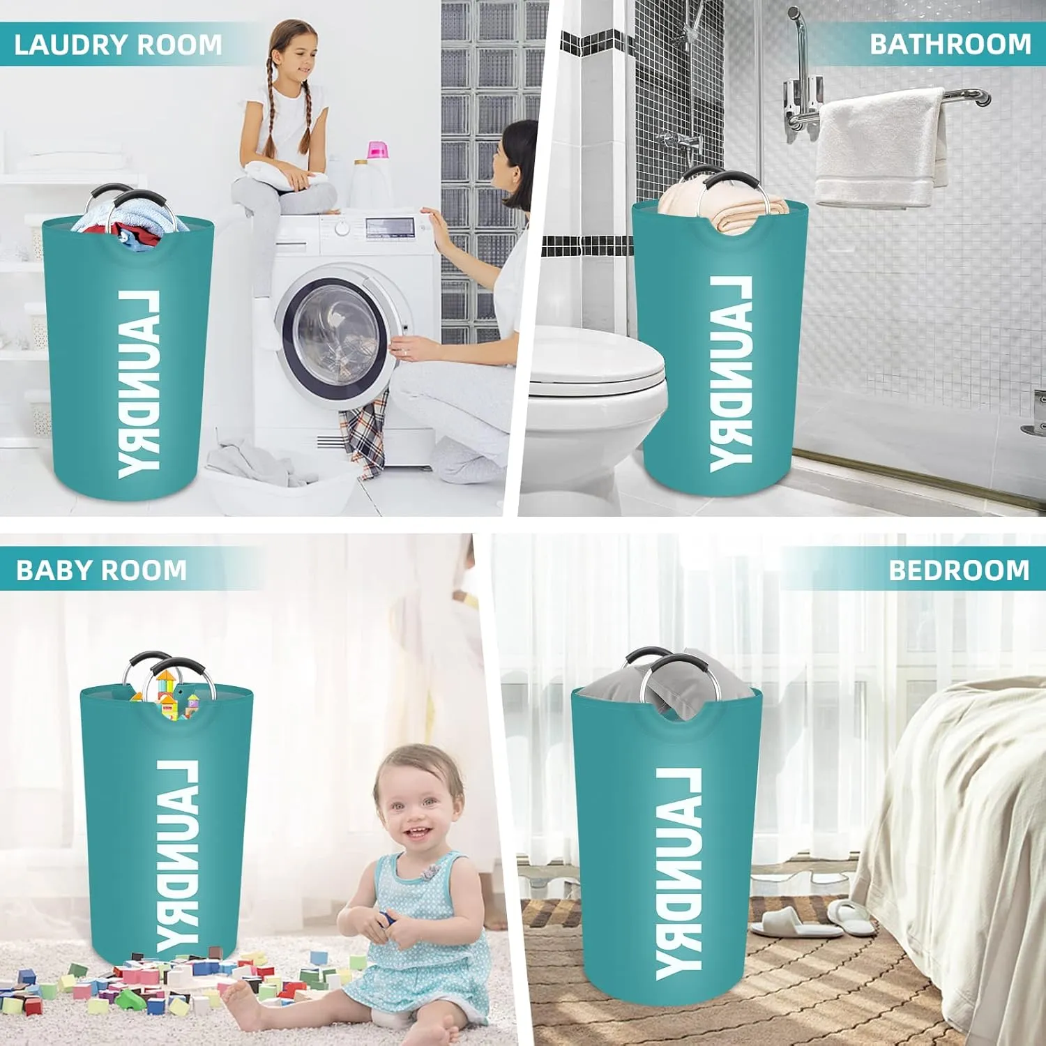 StorageRight 90L Large Laundry Basket, Laundry Hamper, Dirty Clothes Hamper for Laundry, Collapsible, Waterproof Laundry Baskets with Foam Protected Aluminum Handles for Laundry, Dorm, Family (Green)