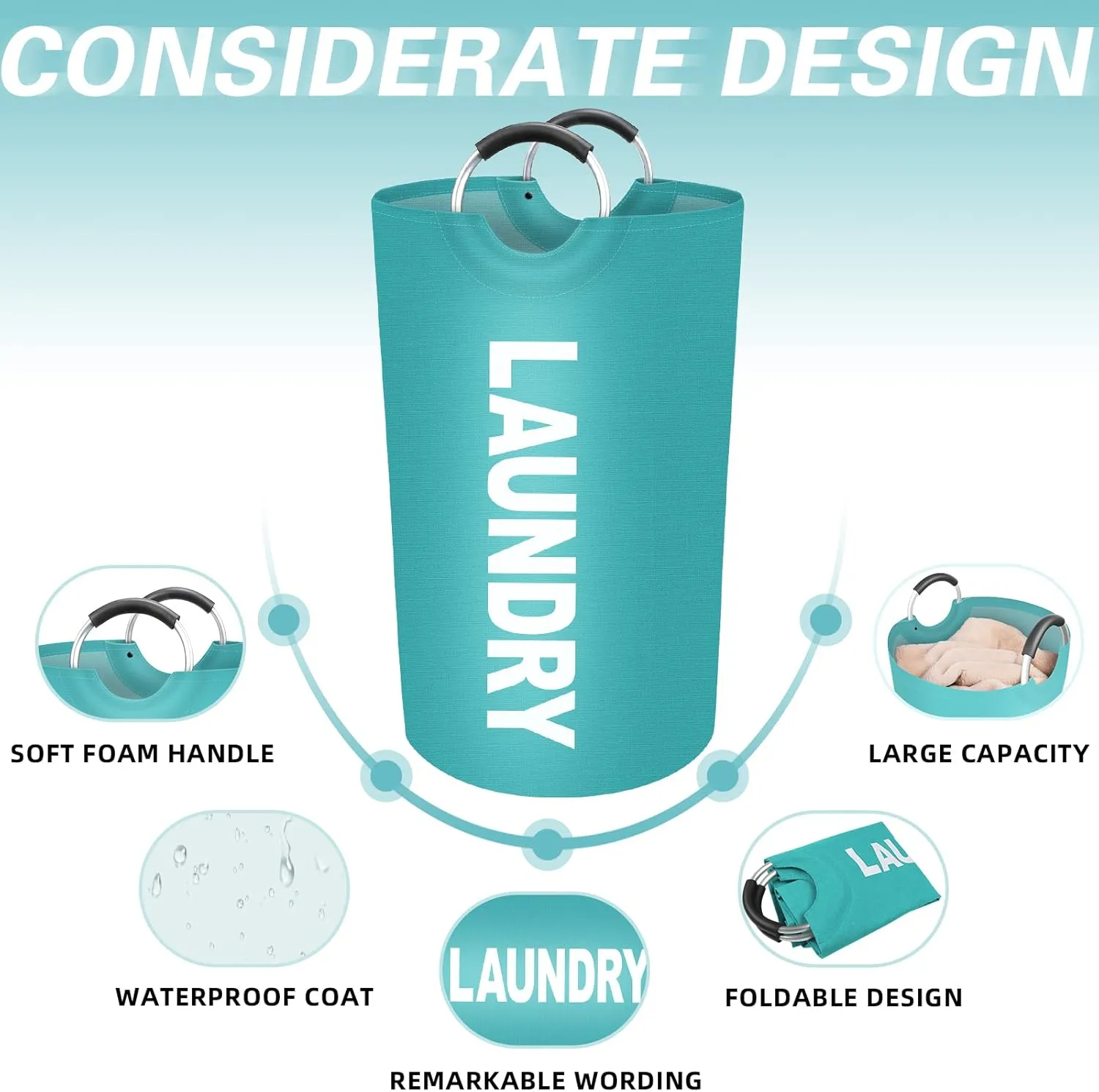 StorageRight 90L Large Laundry Basket, Laundry Hamper, Dirty Clothes Hamper for Laundry, Collapsible, Waterproof Laundry Baskets with Foam Protected Aluminum Handles for Laundry, Dorm, Family (Green)