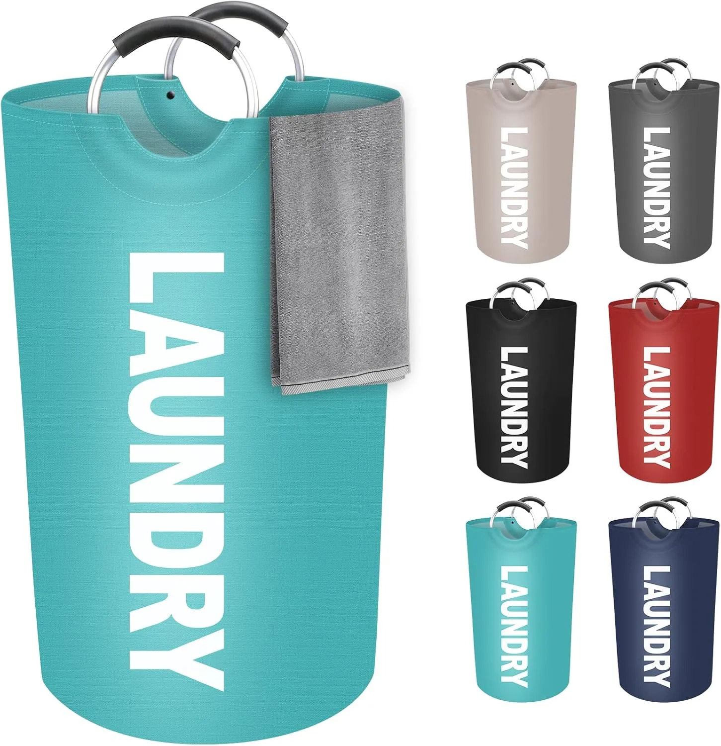 StorageRight 90L Large Laundry Basket, Laundry Hamper, Dirty Clothes Hamper for Laundry, Collapsible, Waterproof Laundry Baskets with Foam Protected Aluminum Handles for Laundry, Dorm, Family (Green)