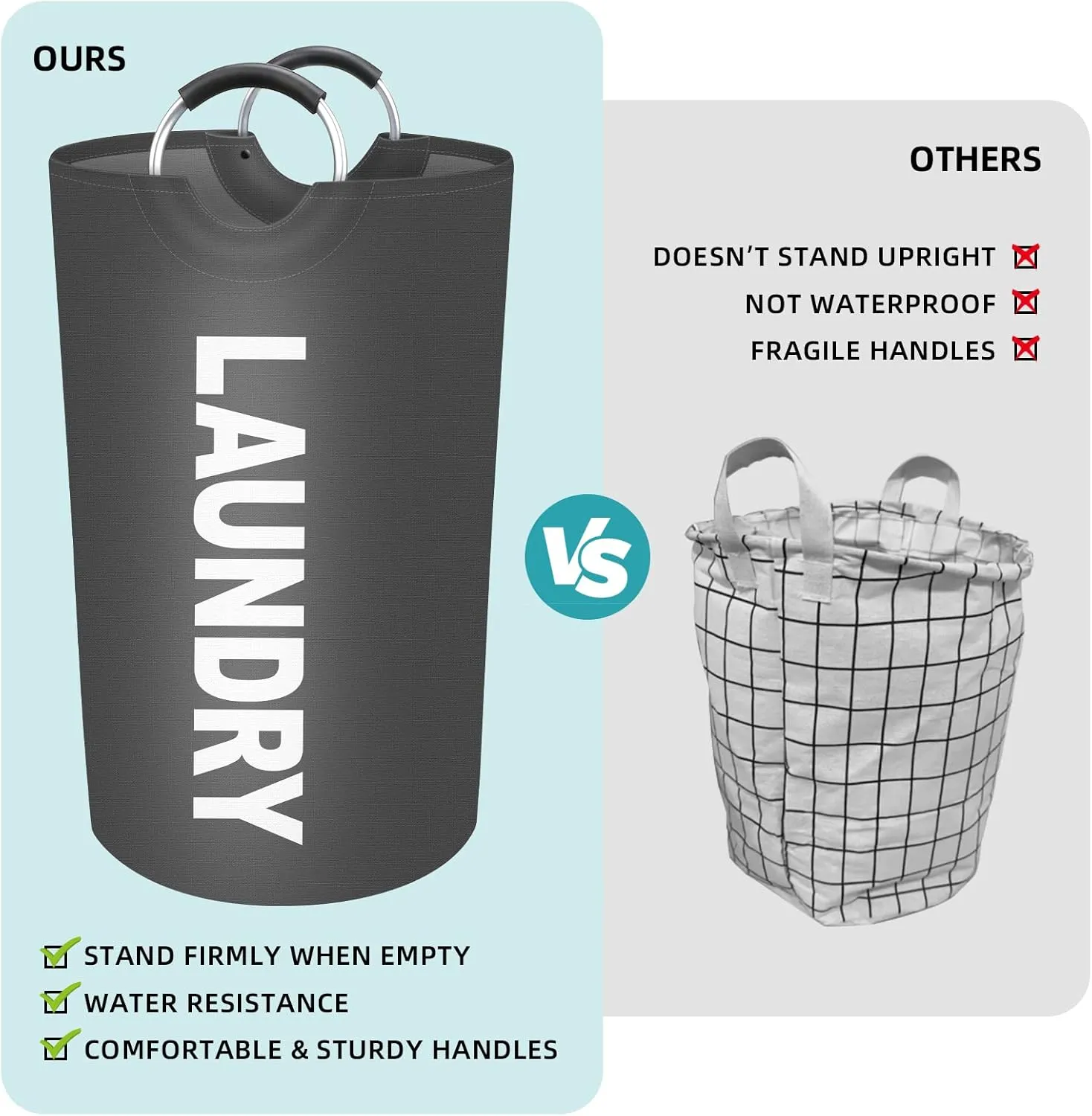 StorageRight 90L Large Laundry Basket, Laundry Hamper, Dirty Clothes Hamper for Laundry, Collapsible, Waterproof Laundry Baskets with Foam Protected Aluminum Handles for Laundry, Dorm, Family (Grey)