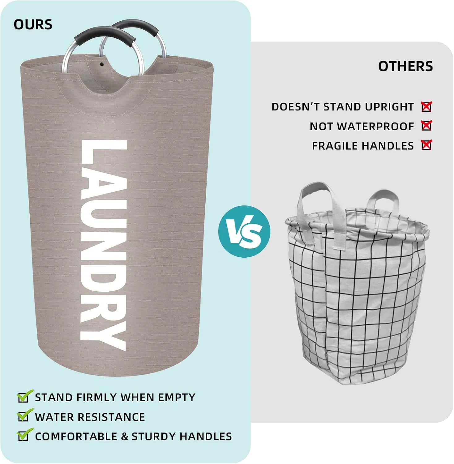 StorageRight 90L Large Laundry Basket, Laundry Hamper, Dirty Clothes Hamper for Laundry, Collapsible, Waterproof Laundry Baskets with Foam Protected Aluminum Handles for Laundry, Dorm, Family (Khaki)