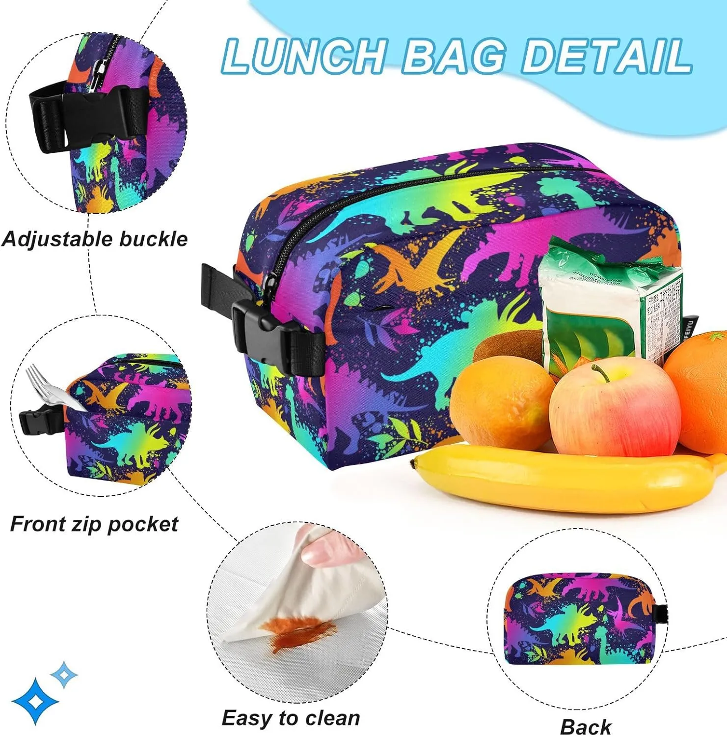SUABO 2Pcs Rainbow Dinosaur Backpack for Child Bookbag Set Primary School Daypack Middle-School Students Knapsack with Lunch Box