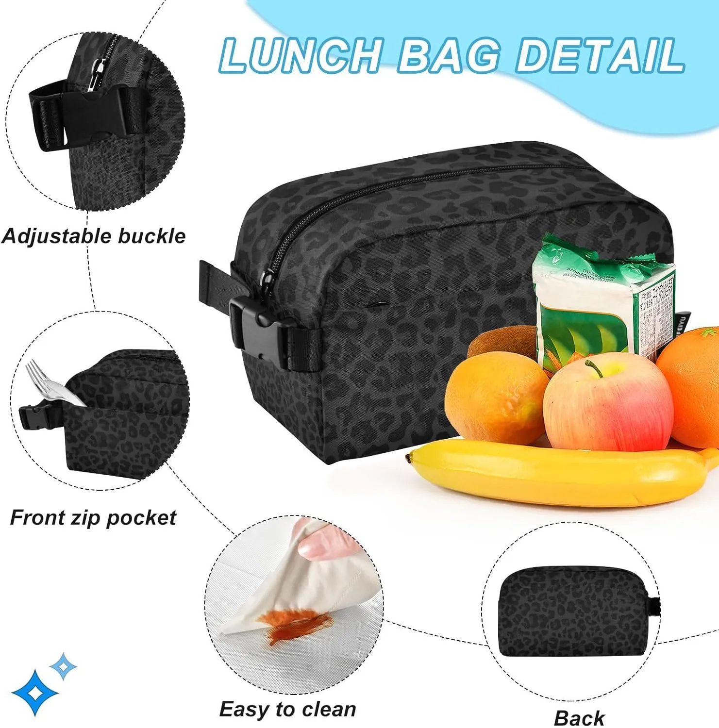 SUABO Backpack Lunch Bag Set for Boys Girls, Black Leopard Middle-School Elementary Bookbags, 2Pcs School Bag with Lunch Bag