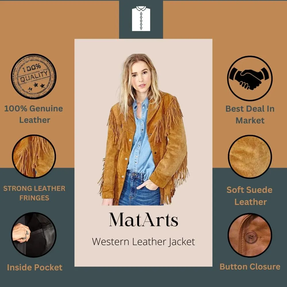 Suede Leather Jacket for Women Western CowLady Native American Brown Fringe Coat -Cowgirl outerwear