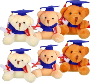 Sumind 6 Pieces Graduation Bears Class of 2025 Graduation Plush Bears Bulk Stuffed Animal with Cap for Kindergarten Primary School College High School Party Favors(Blue)