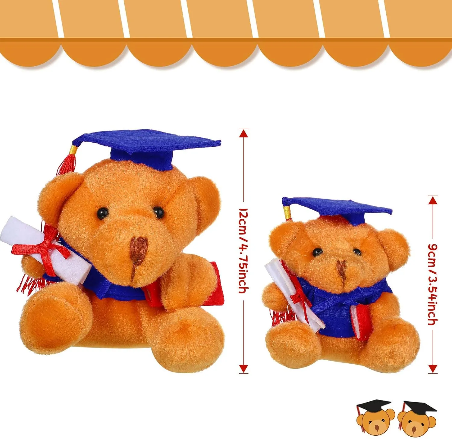 Sumind 6 Pieces Graduation Bears Class of 2025 Graduation Plush Bears Bulk Stuffed Animal with Cap for Kindergarten Primary School College High School Party Favors(Blue)