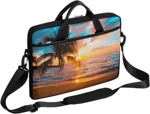 Summer Beach Coconut Tree Laptop Bag Case Shoulder Messenger Carrying Bag 13 14 15 Inch Waterproof Computer Sleeve Cover Compatible with MacBook/Notebook/HP Acer Dell Lenovo ASUS Laptop