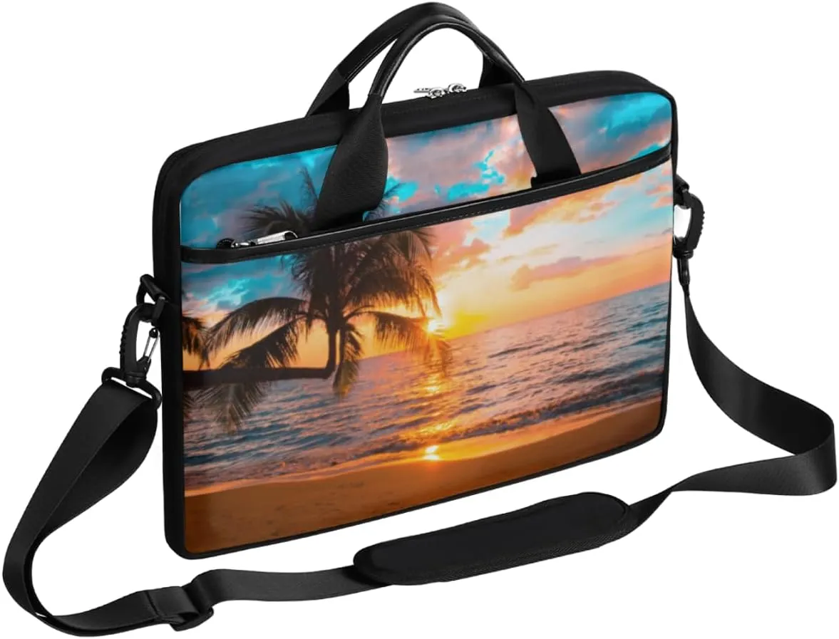 Summer Beach Coconut Tree Laptop Bag Case Shoulder Messenger Carrying Bag 13 14 15 Inch Waterproof Computer Sleeve Cover Compatible with MacBook/Notebook/HP Acer Dell Lenovo ASUS Laptop