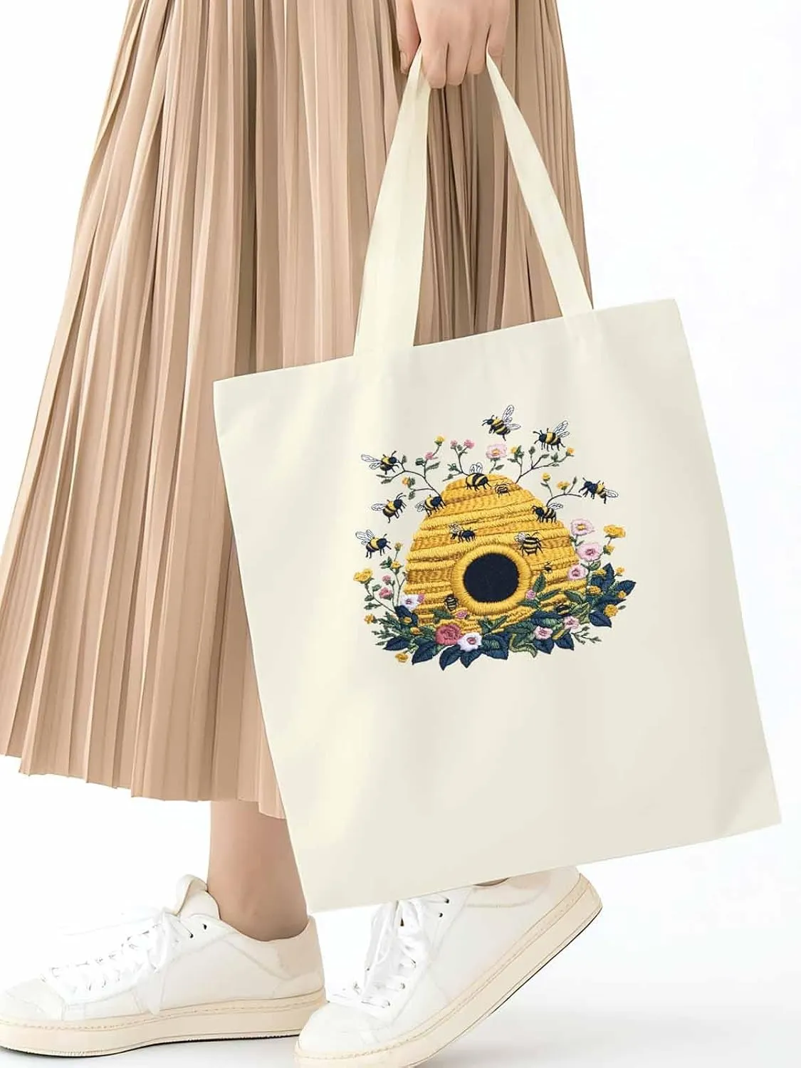 Summer Bee Butterfly Canvas Tote Bag, Aesthetic Canvas Tote Handbags for Women Shoulder Bag