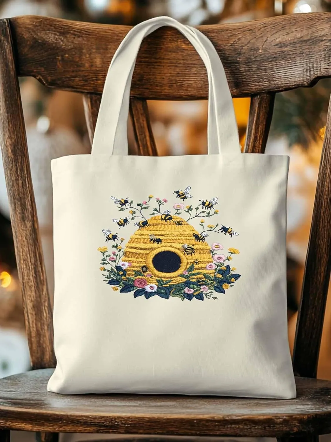 Summer Bee Butterfly Canvas Tote Bag, Aesthetic Canvas Tote Handbags for Women Shoulder Bag