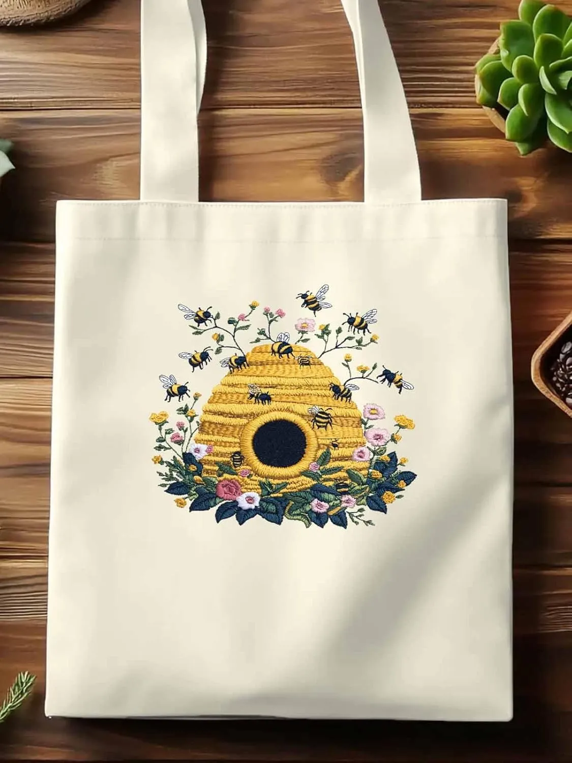 Summer Bee Butterfly Canvas Tote Bag, Aesthetic Canvas Tote Handbags for Women Shoulder Bag