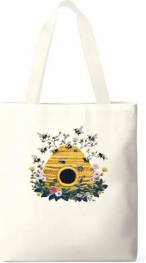 Summer Bee Butterfly Canvas Tote Bag, Aesthetic Canvas Tote Handbags for Women Shoulder Bag