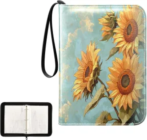 Sunflowers Oil Painting Card Binder 4 Pocket, Trading Card Holder Fits 400 Game Cards with 50 Removable Sleeves, MTG Card Case Standard Size