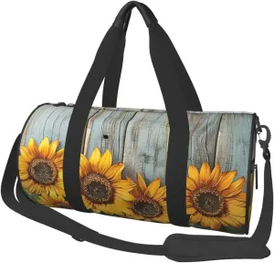 Sunflowers Wooden Board Printed Sports Gym Bag for Men Women Foldable Duffel Bag Carry On Weekender Bag for Travel Sports