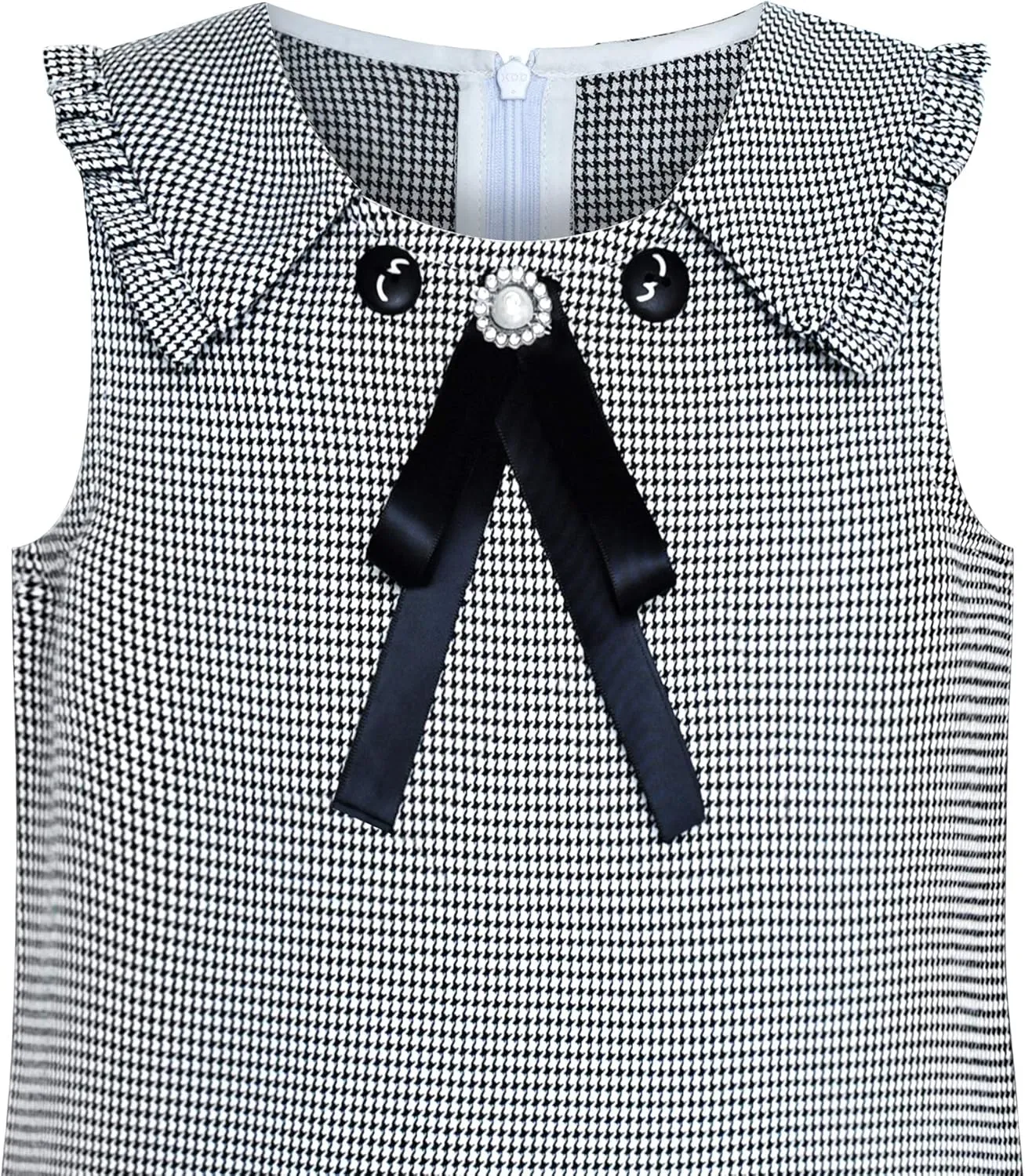 Sunny Fashion Girls Dress Pleated White Black Plaid Collar School Uniform