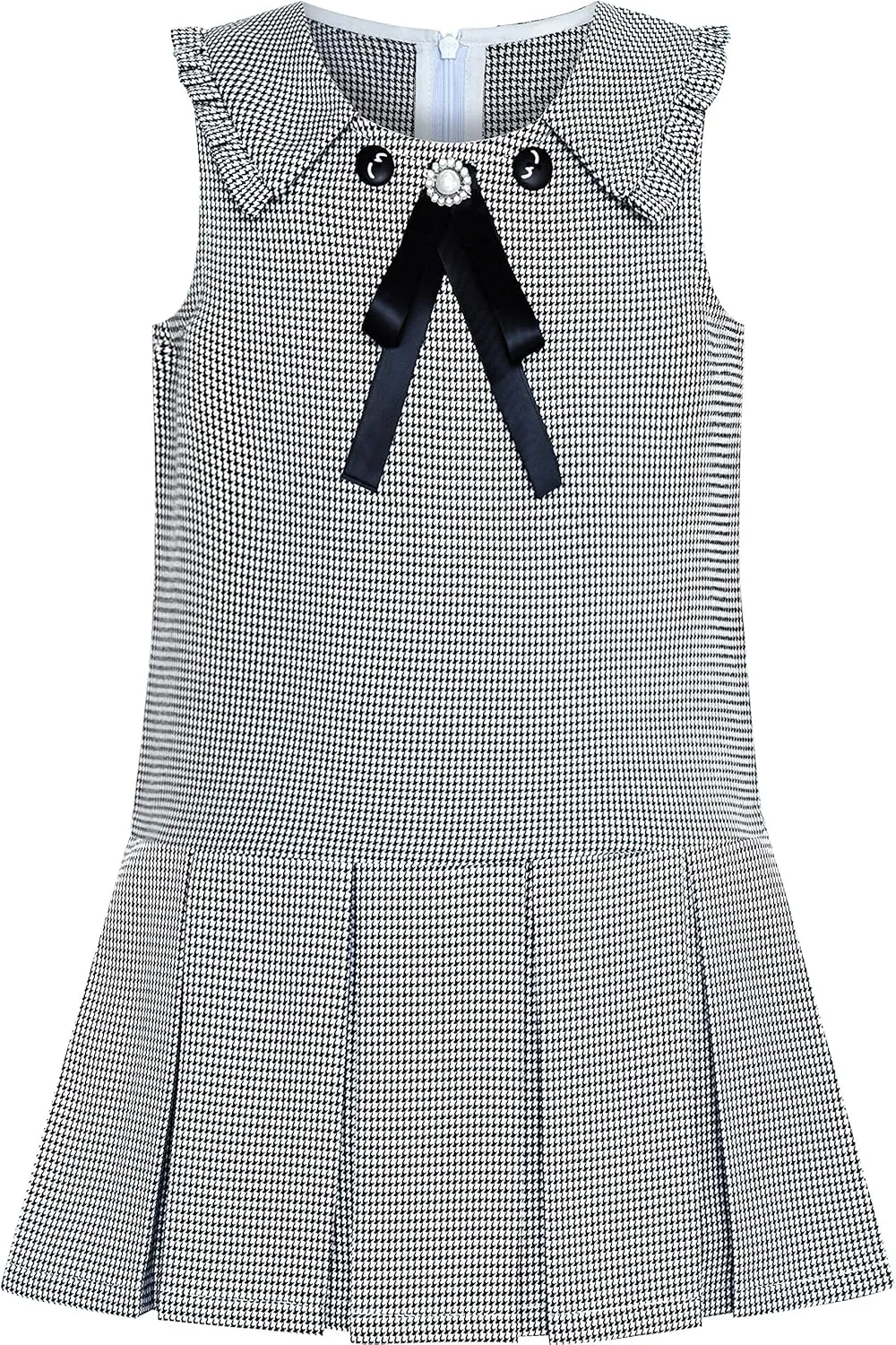Sunny Fashion Girls Dress Pleated White Black Plaid Collar School Uniform
