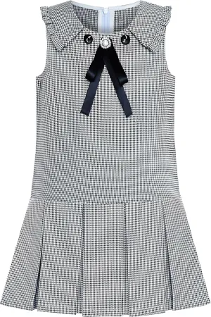Sunny Fashion Girls Dress Pleated White Black Plaid Collar School Uniform