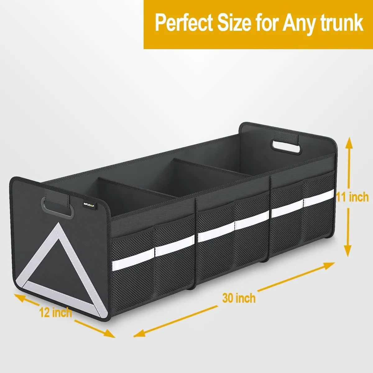 SUV Trunk Organizer - Universal Car Storage with Multi Pockets, Foldable Heavy Duty Collapsible Trunk Storage with Reflective Stripe