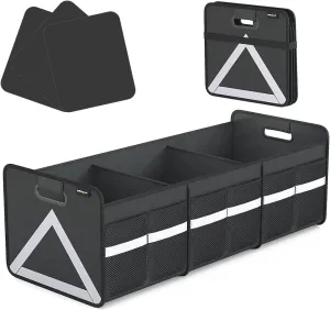 SUV Trunk Organizer - Universal Car Storage with Multi Pockets, Foldable Heavy Duty Collapsible Trunk Storage with Reflective Stripe