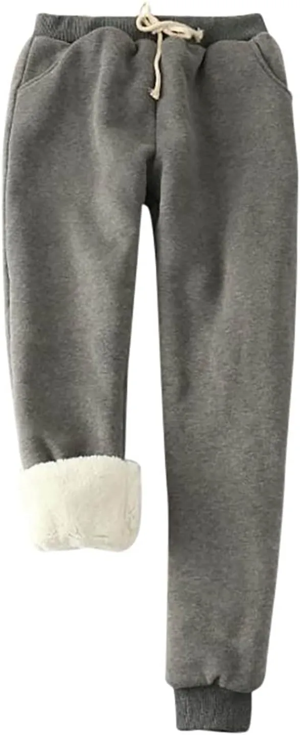 Sweatpants Women Sherpa Lined Winter Warm Fleece Joggers Casual Comfy Thermal Workout Athletic Trousers with Pockets