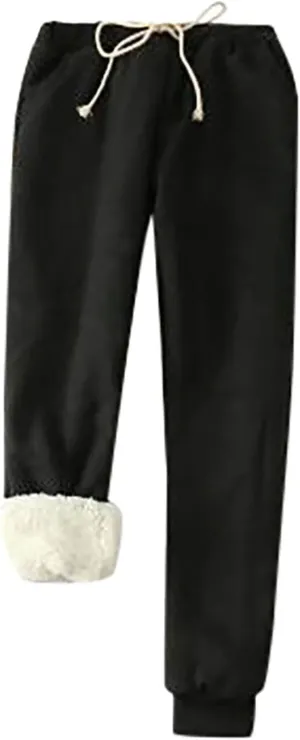 Sweatpants Women Sherpa Lined Winter Warm Fleece Joggers Casual Comfy Thermal Workout Athletic Trousers with Pockets