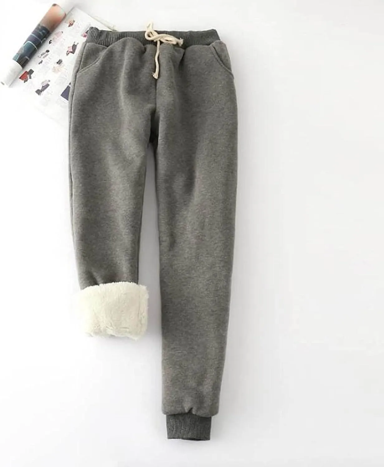 Sweatpants Women Sherpa Lined Winter Warm Fleece Joggers Casual Comfy Thermal Workout Athletic Trousers with Pockets